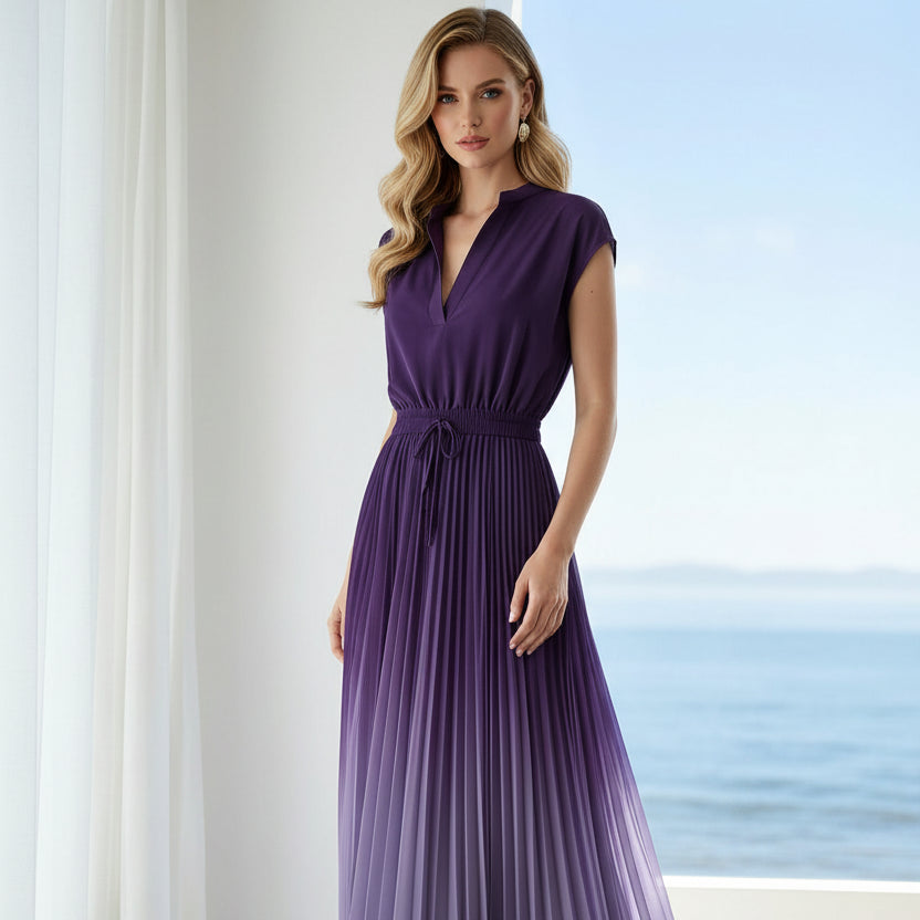Elegant A Line Pleated Midi Dress for Women