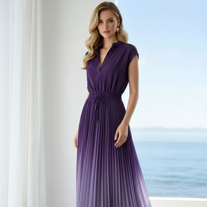 Elegant A Line Pleated Midi Dress for Women
