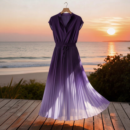 Elegant A Line Pleated Midi Dress for Women