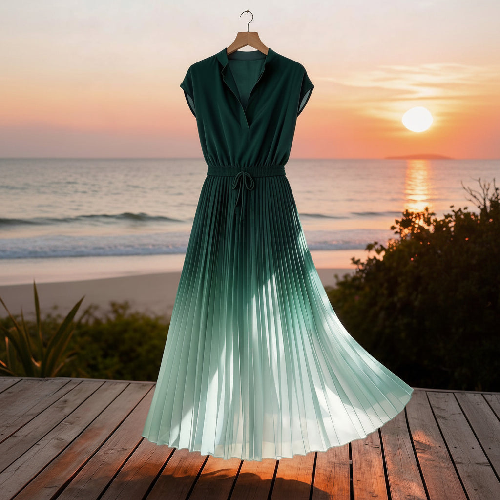 Elegant A Line Pleated Midi Dress for Women