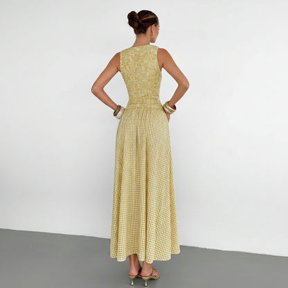 Sleeveless Pleated Square Neck Summer Dresses