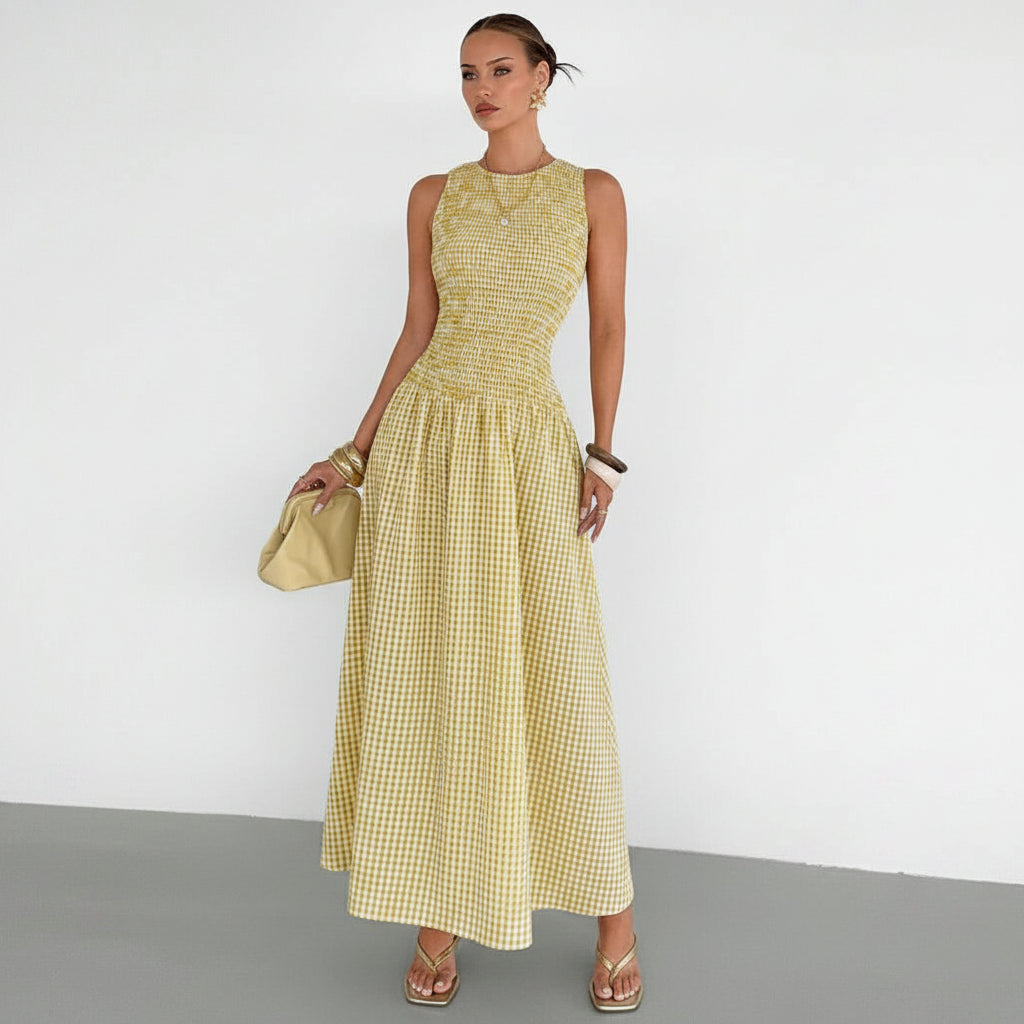 Sleeveless Pleated Square Neck Summer Dresses