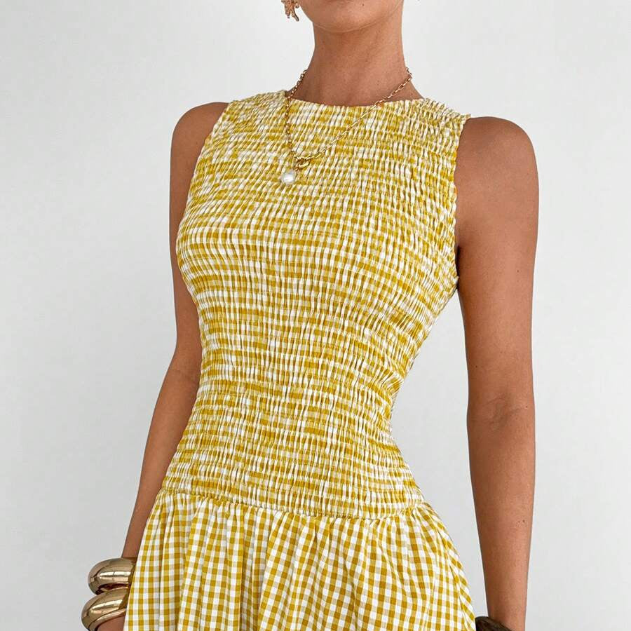 Sleeveless Pleated Square Neck Summer Dresses