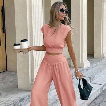 Elegant Casual Cropped Summer Pants Set