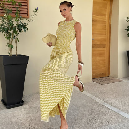 Sleeveless Pleated Square Neck Summer Dresses