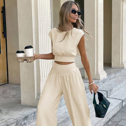 Elegant Casual Cropped Summer Pants Set