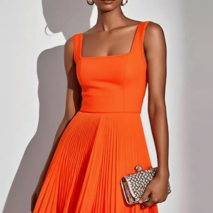 Women’s Casual Elegant Pleated Midi Evening Dress