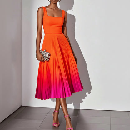 Women’s Casual Elegant Pleated Midi Evening Dress