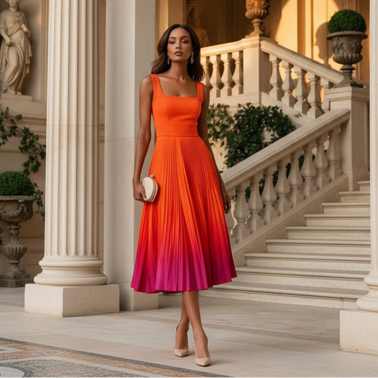 Women’s Casual Elegant Pleated Midi Evening Dress