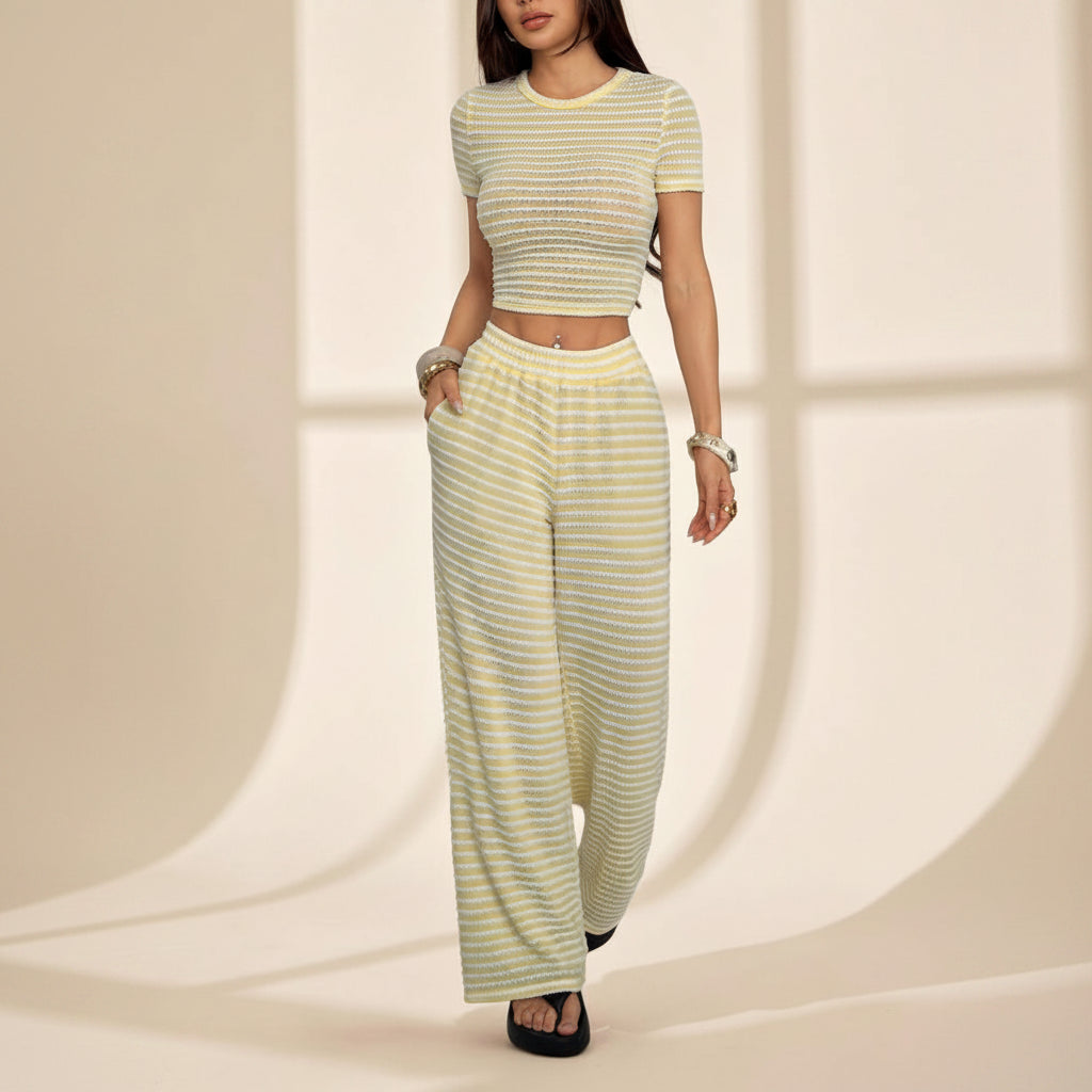 Jacquard Textured Cropped Summer Pants Set