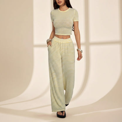 Jacquard Textured Cropped Summer Pants Set