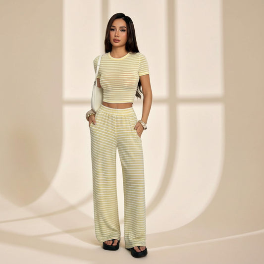 Jacquard Textured Cropped Summer Pants Set