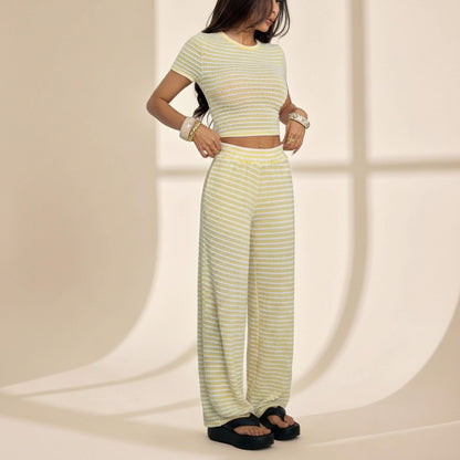 Jacquard Textured Cropped Summer Pants Set