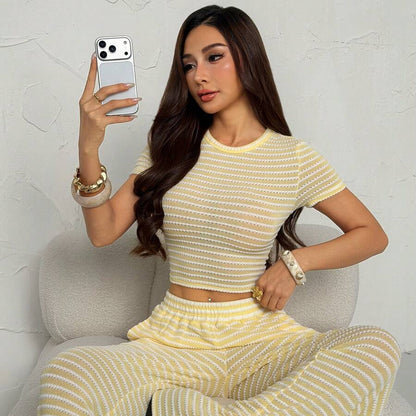 Jacquard Textured Cropped Summer Pants Set