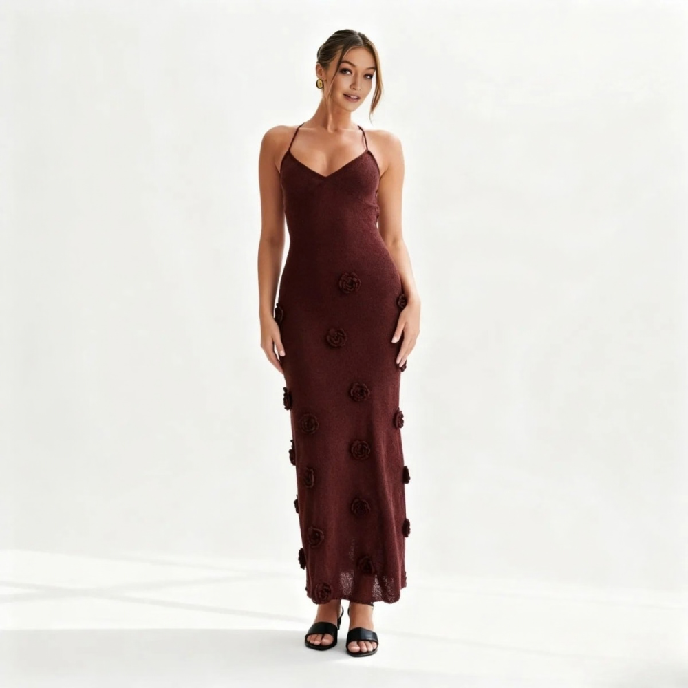 Romantic Rosette Knit Midi Dress