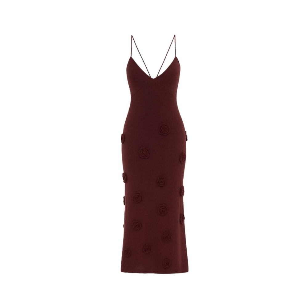 Romantic Rosette Knit Midi Dress
