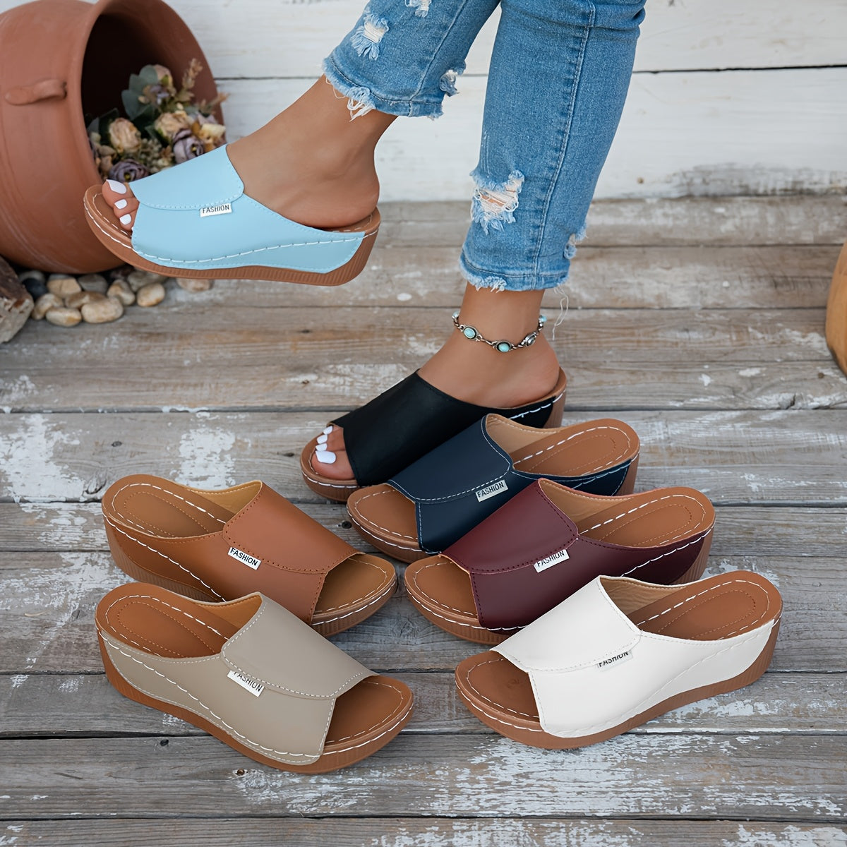 Open Toe Wedge Comfort Slides