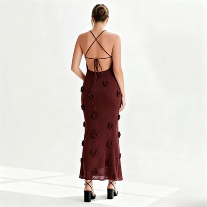 Romantic Rosette Knit Midi Dress