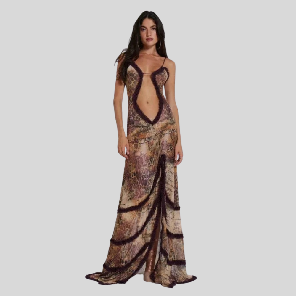 Voluminous Mesh Maxi Dress Ruched