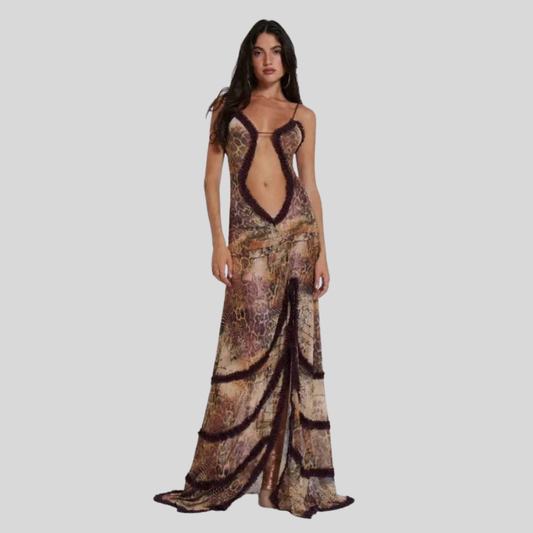Voluminous Mesh Maxi Dress Ruched