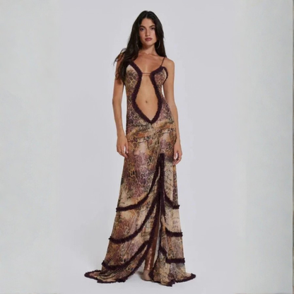 Exotic Snakeskin Cutout Maxi Dress