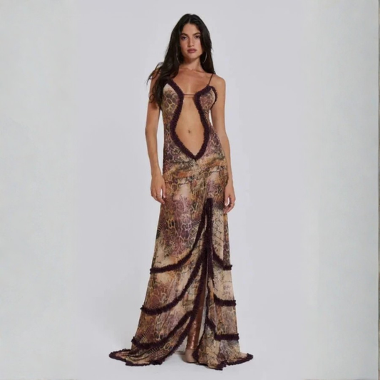 Exotic Snakeskin Cutout Maxi Dress