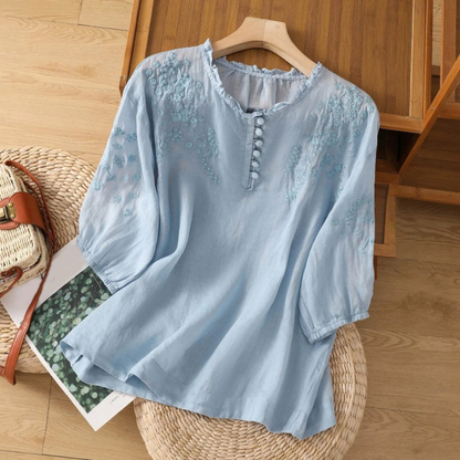 Floral Embroidered Casual Blouse