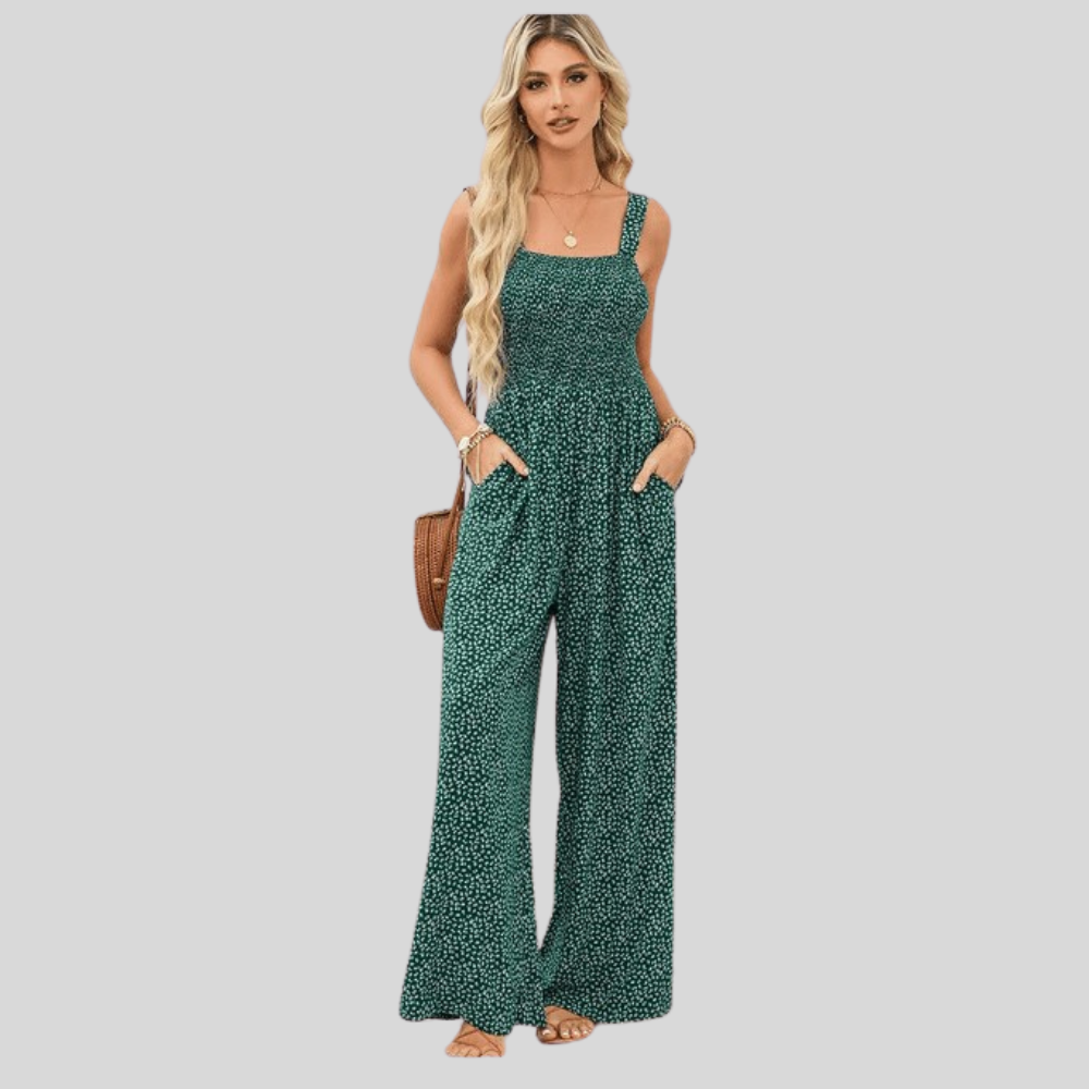 Floral Jumpsuit Smocked Bust