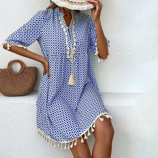 Boho Geometric Tassel Mini Dress