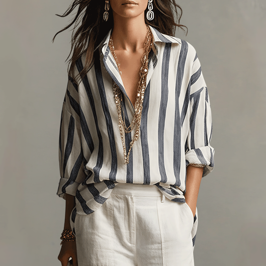 Breathable Cotton Linen Striped Shirt