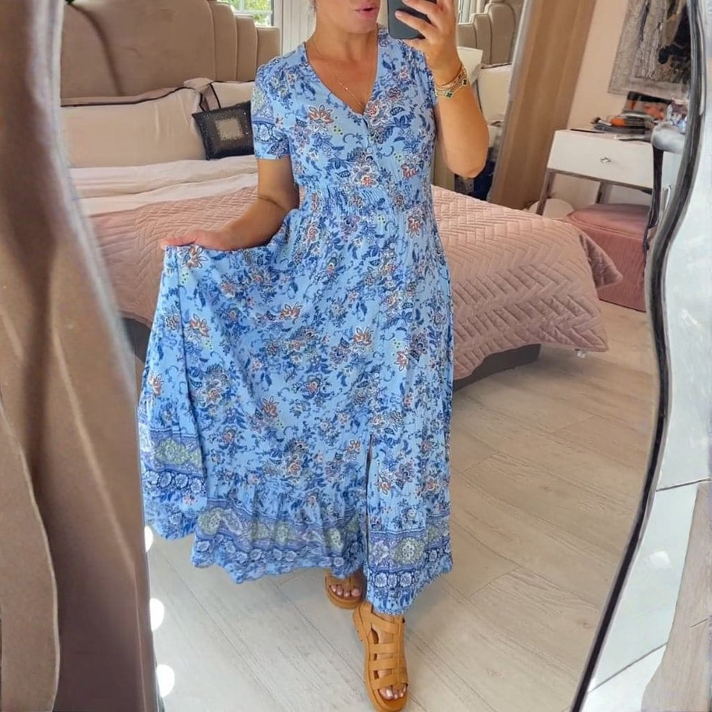 Floral Maxi Dress Button Front