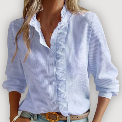 Chic Vertical Stripe Ruffle Blouse