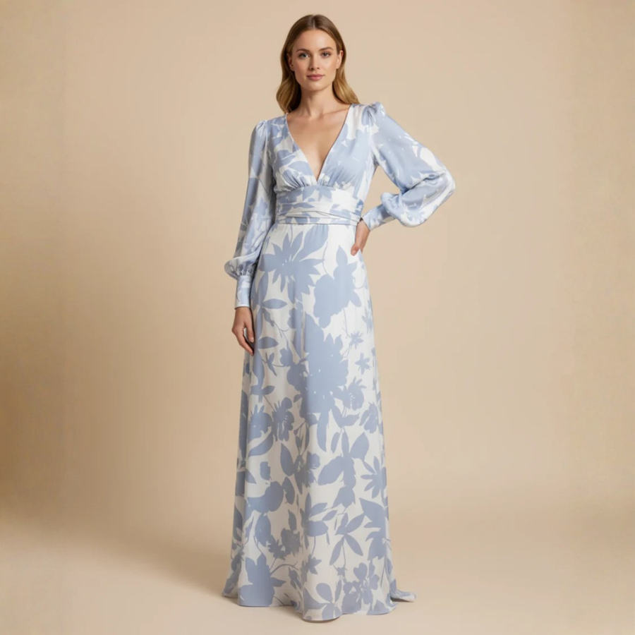 Floral V Neck Maxi Dress