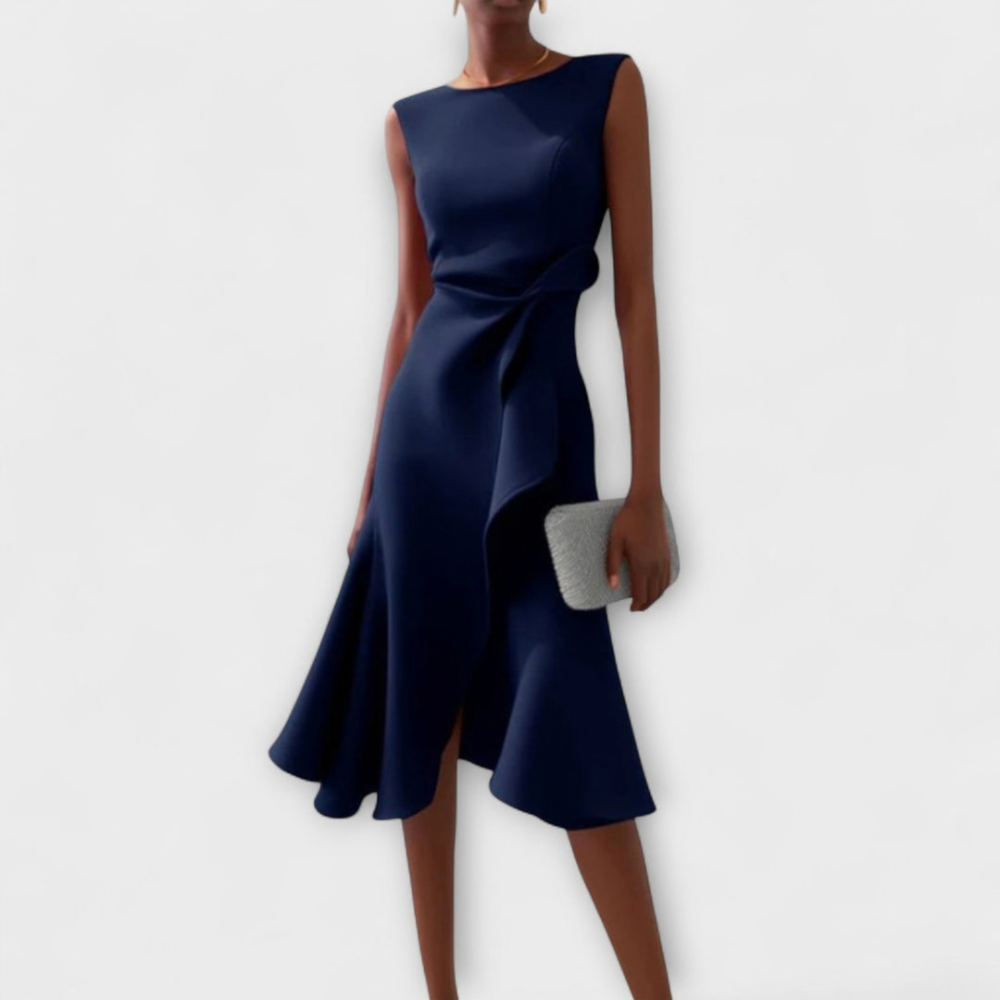 Asymmetric Draped Midi Dress