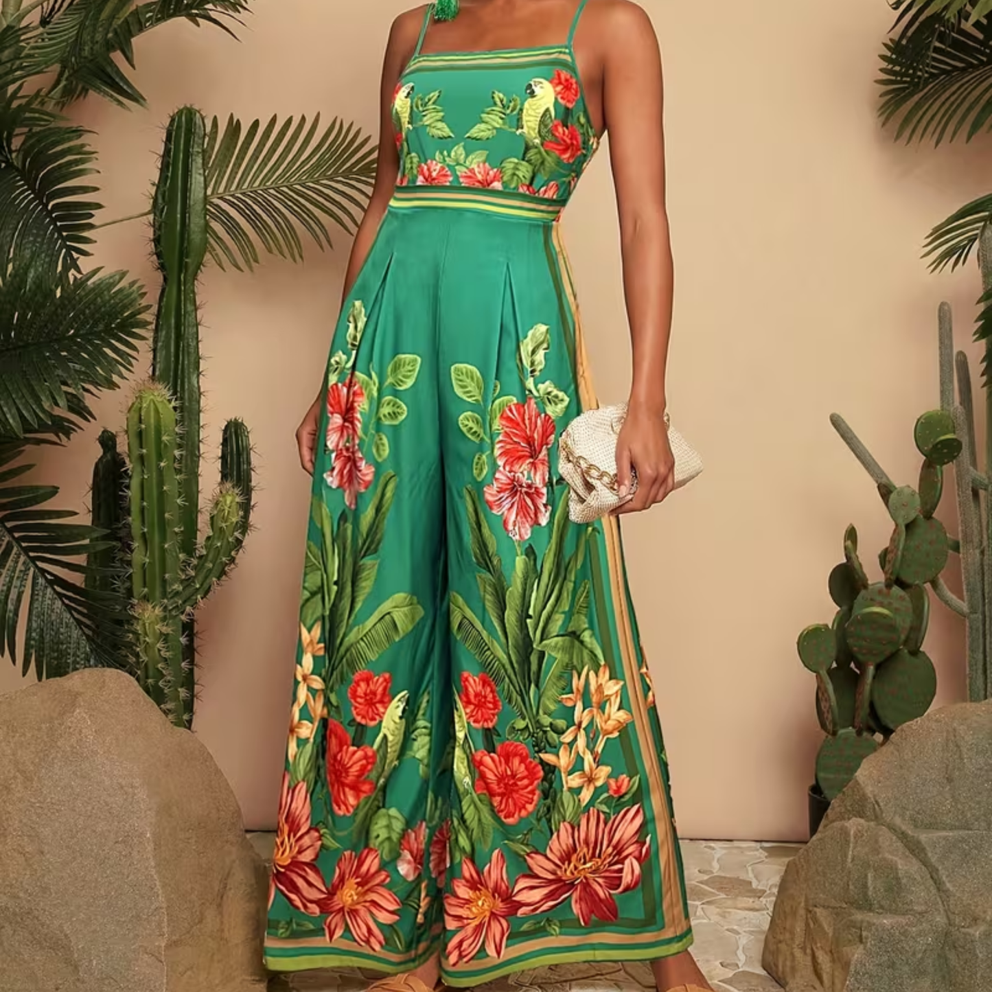 Printed Off Shoulder Wide Leg Jumpsuit