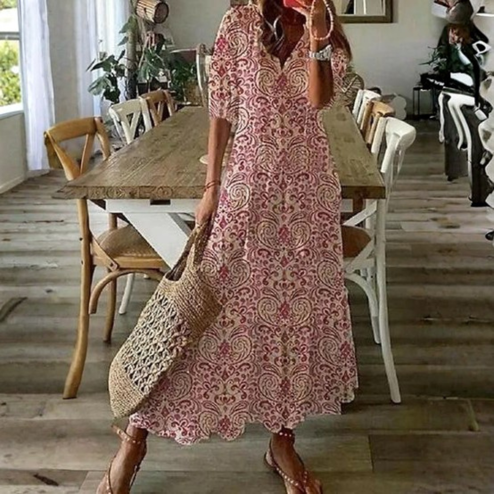 Boho Maxi Dress V Neck