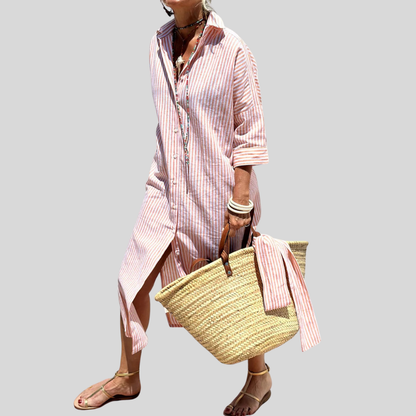 Effortless Striped Midi Shirt Dress