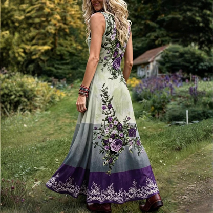 Retro Floral V Neck Maxi Dress