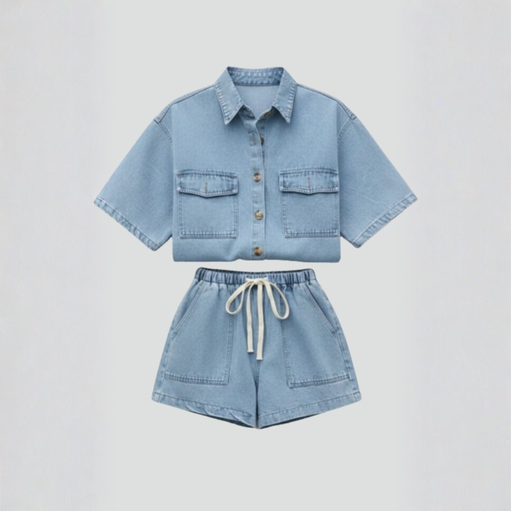 Casual Denim Set Short Sleeve