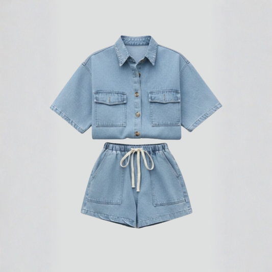Casual Denim Set Short Sleeve