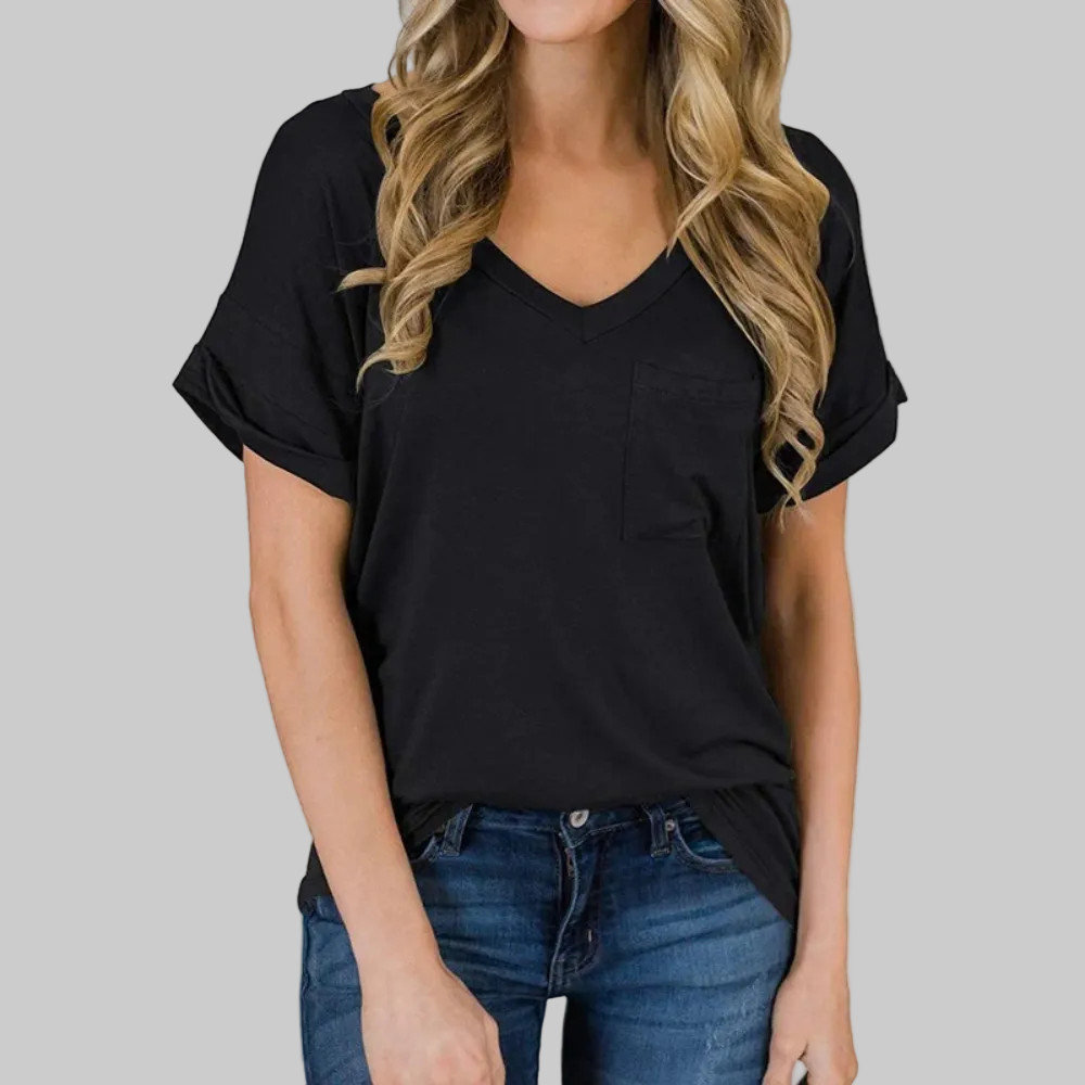 Relaxed V Neck Pocket Top