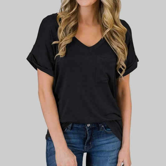 Relaxed V Neck Pocket Top