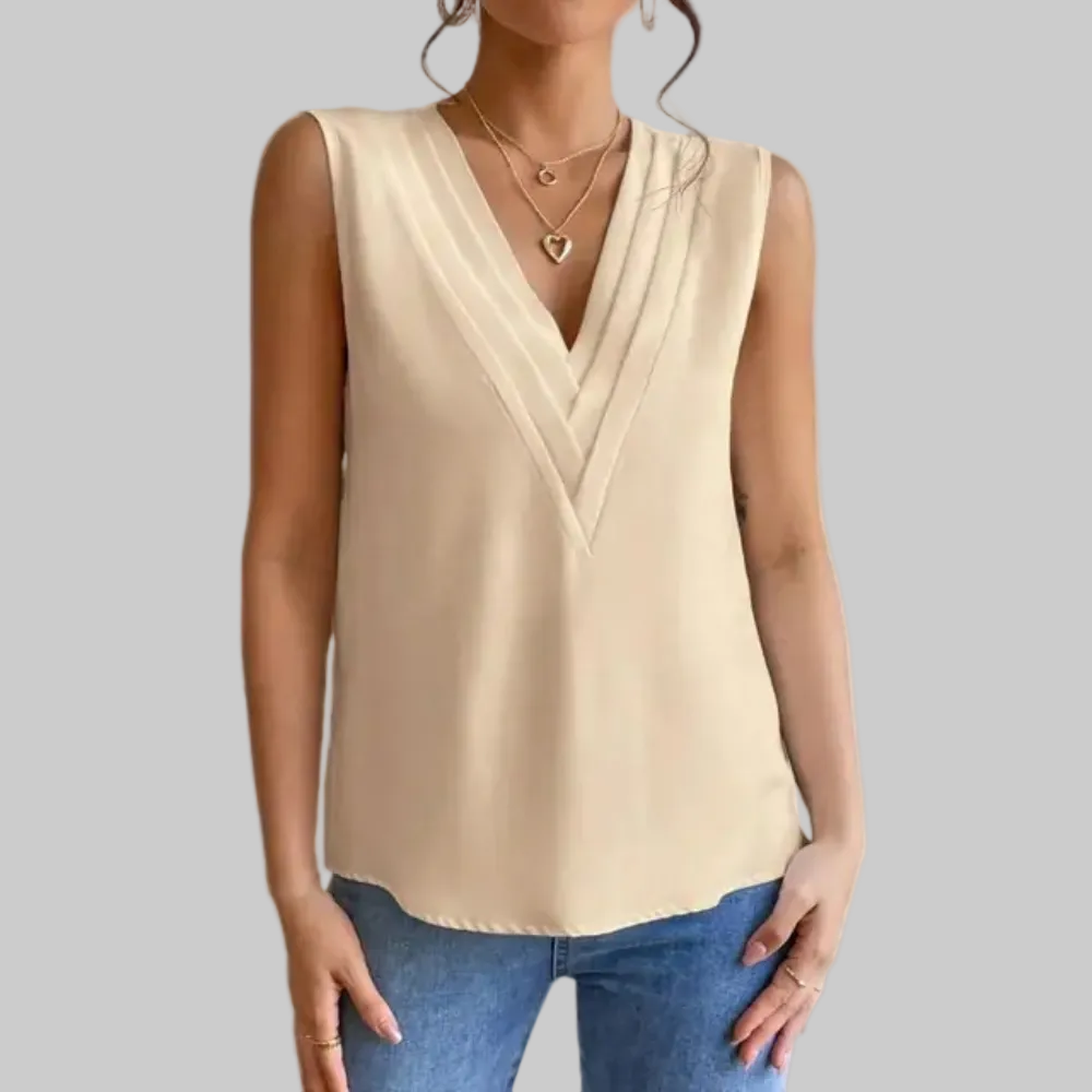 Flowing Pleated V Neck Top