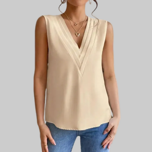 Flowing Pleated V Neck Top