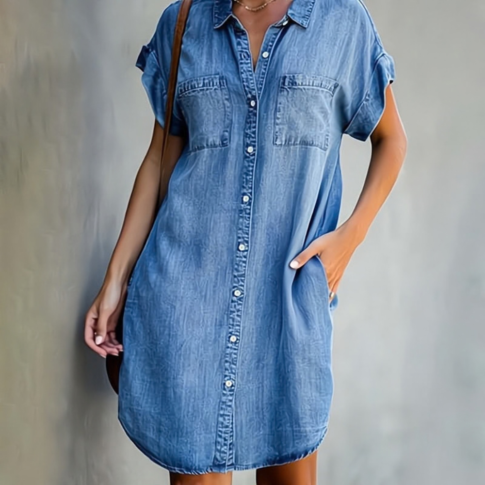 Casual Denim Dress Button Front