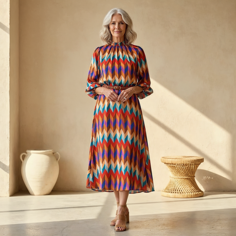 Vibrant Geometric Print Maxi Dress