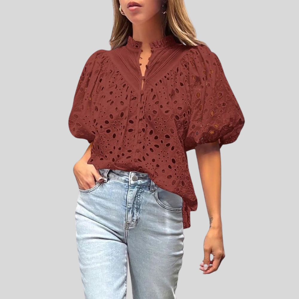 Textured Hollow Puff Sleeve Top