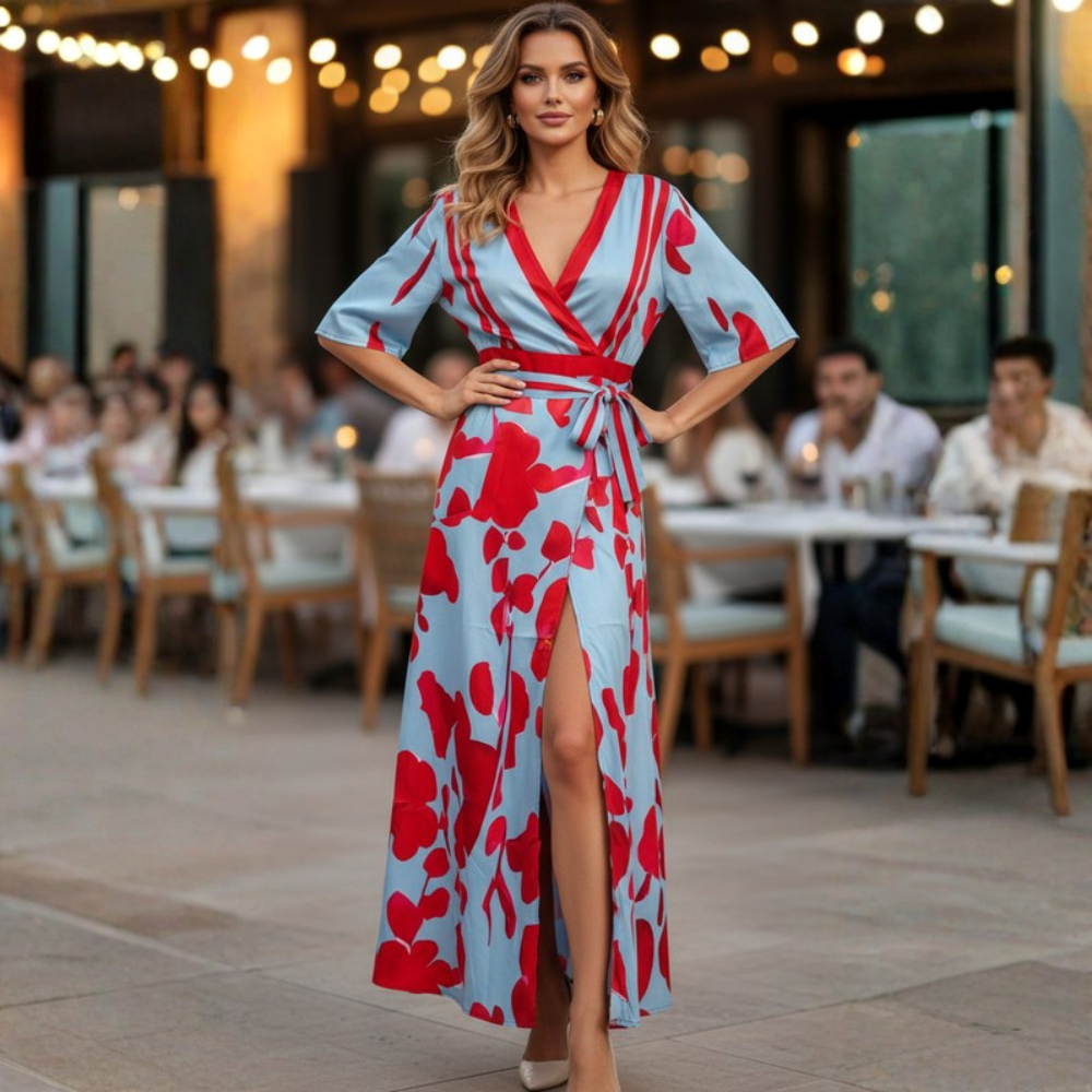 Graceful Floral Sleeve Midi Dress