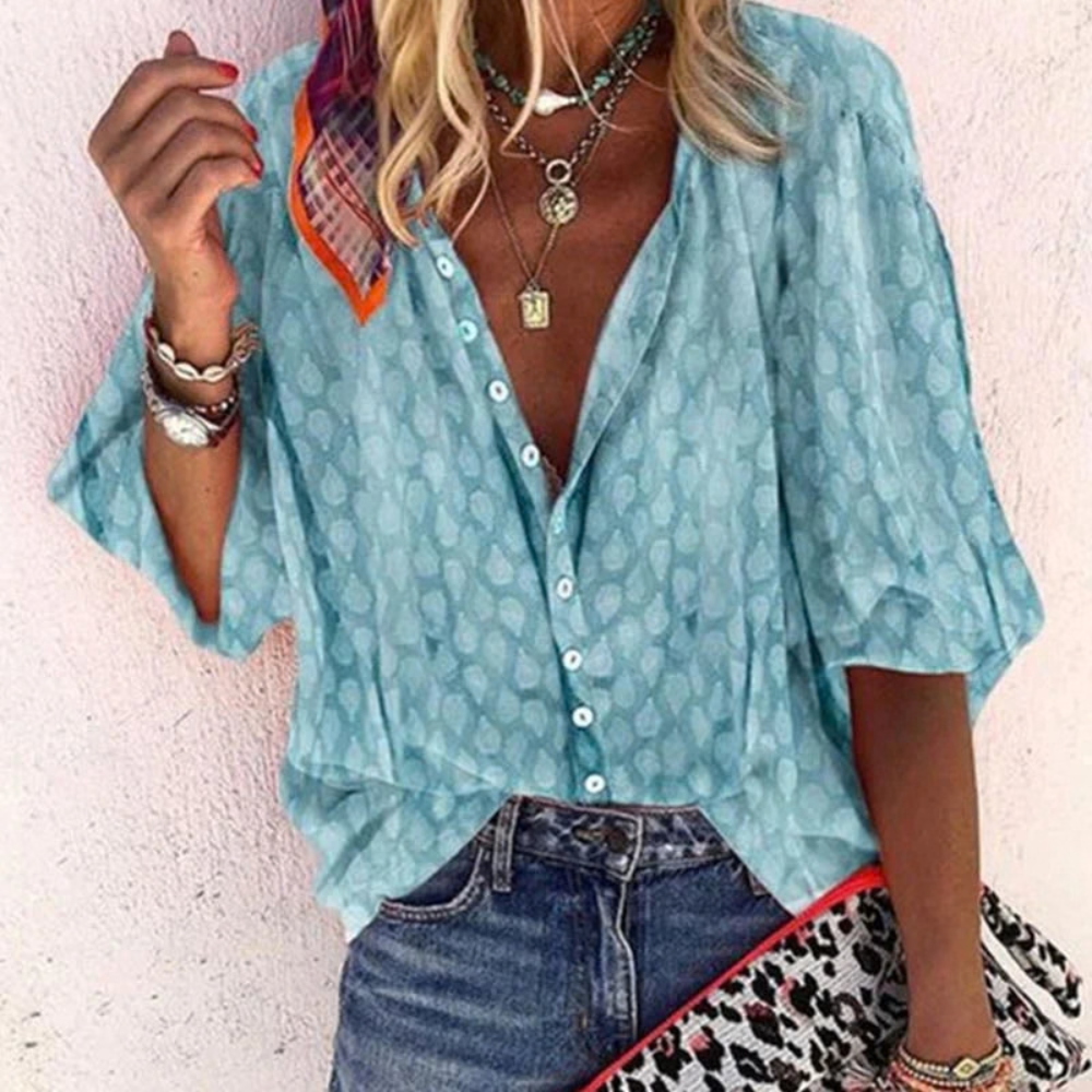 Playful Printed Button Down Blouse