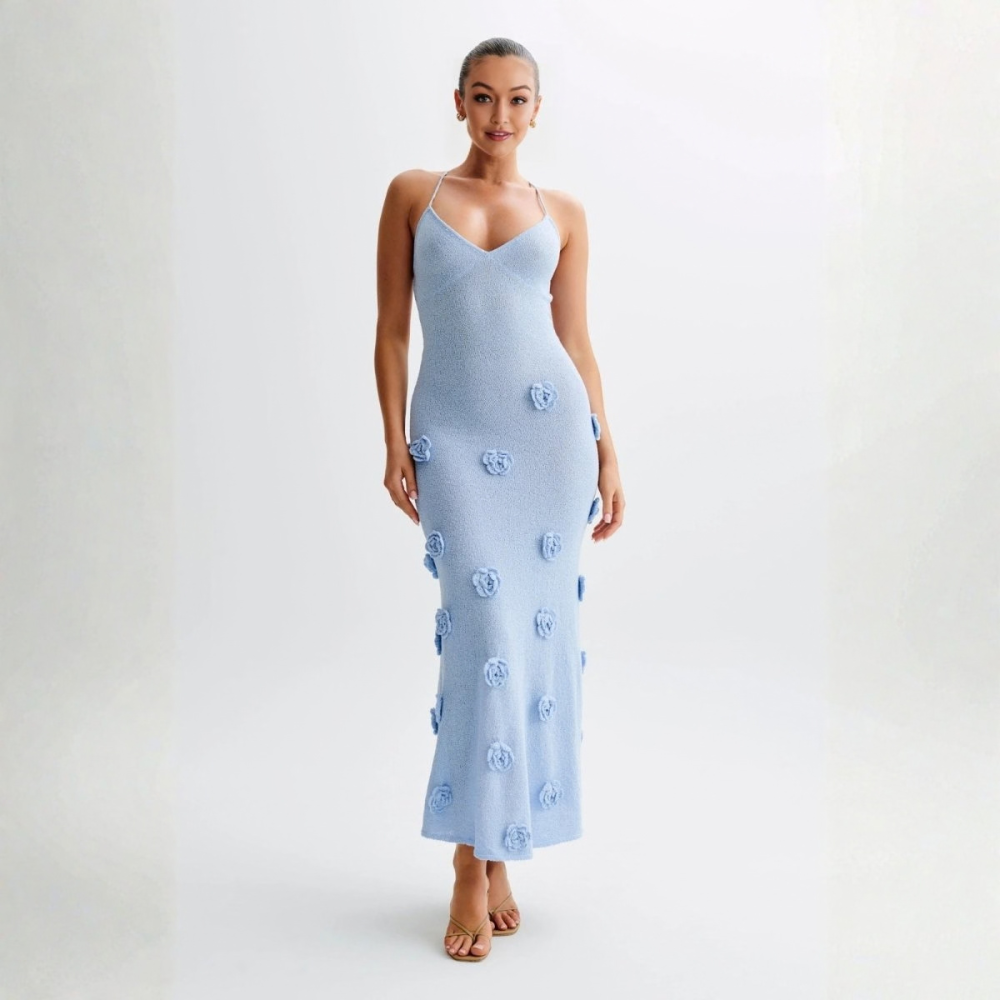 Romantic Rosette Knit Midi Dress